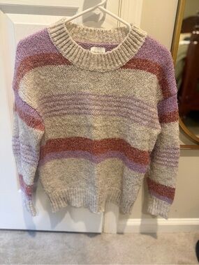 Heartloom Cream Crewneck Sweater with Lavender & Rust Stripes